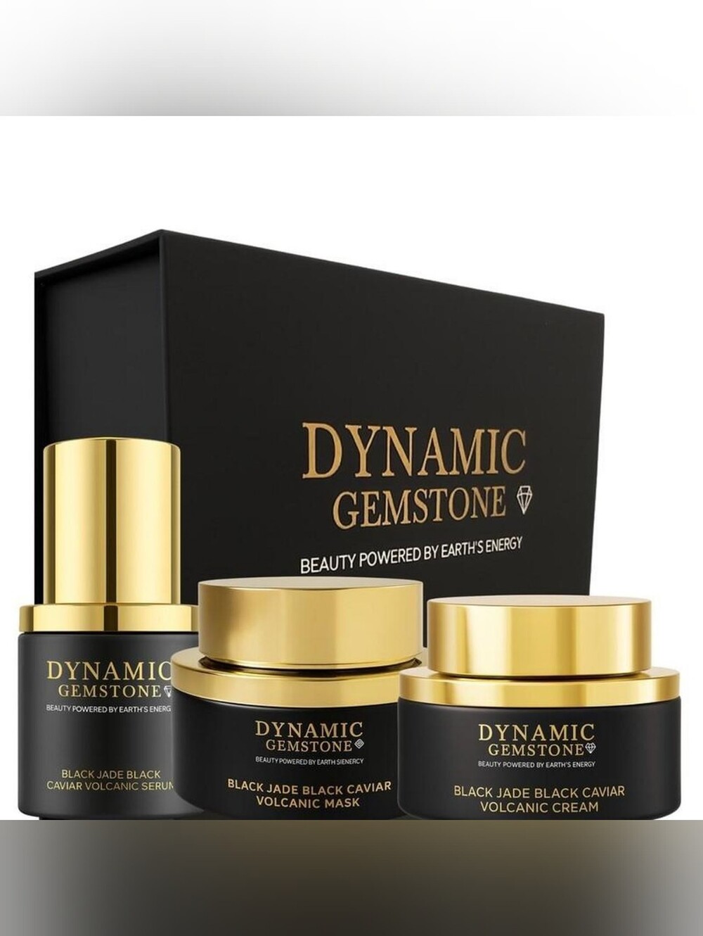 Dynamic Gemstone Black Jade Caviar Volcanic 3-Piece Skincare Set - Black